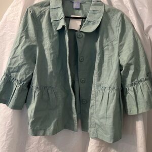 Women's Sage Green Button-Front Ruffle Sleeve Shirt Jacket